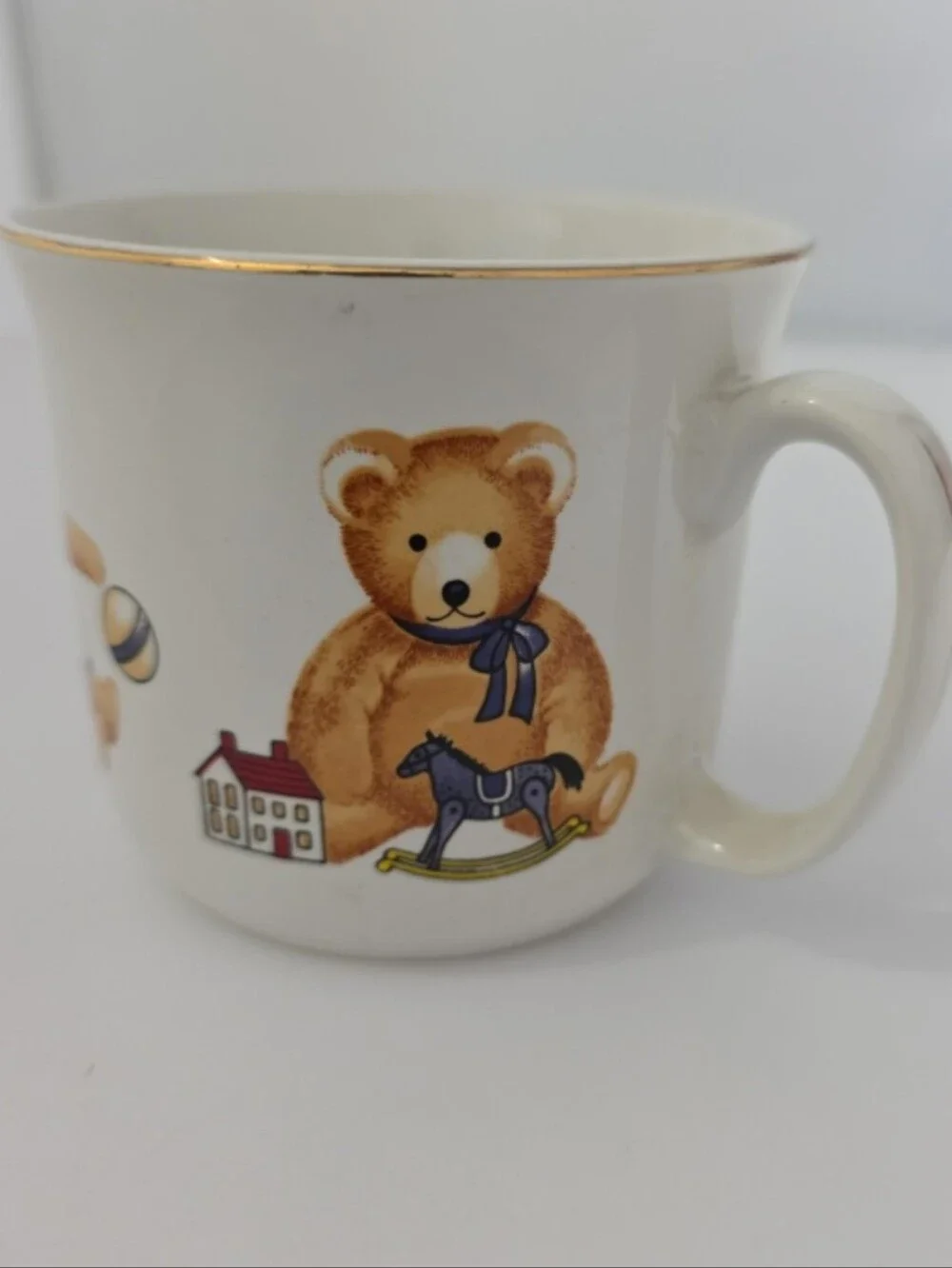 Vintage Teddy Bear Double Handle Ceramic Child Mug Nursery Baby Training Cup